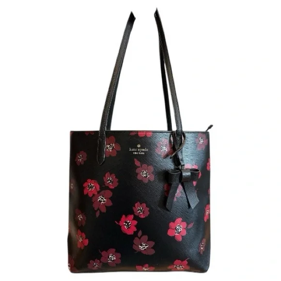 KATE SPADE WOMEN’S BRYNN TOTE DANCING BLOOMS BLACK MULTI COLOR PURSE - Picture 1 of 7